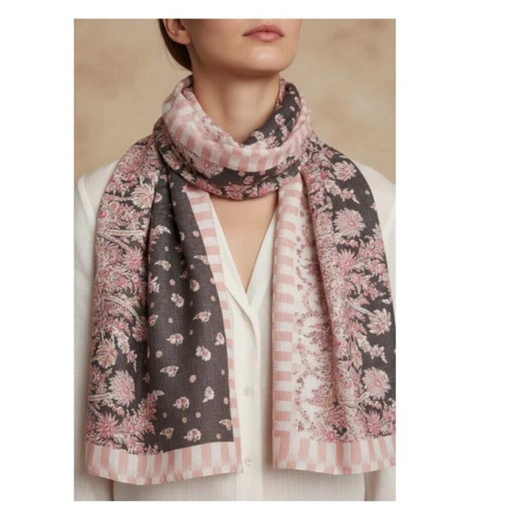 Liberty London Octavie Pink Floral Silk Linen Scarf 58x44
